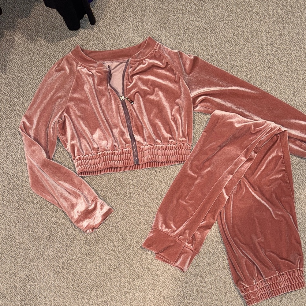 Pink Velour Tracksuit Set